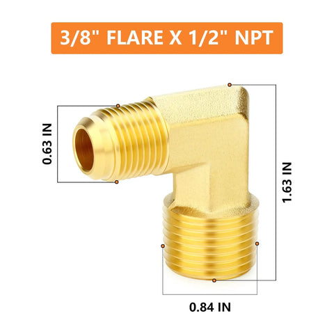 Dope Brass Tube Fitting Elbow Adapter Three Eighths Inch Flare To One Half Inch NPT Male Two Pack Corrosion Resistant Pipe Fitting