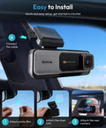 Installing 4K Front And Rear Dash Cam With 170 Degree Ultra Wide View, Boss ADAS Safety, showing mount and cable connections.