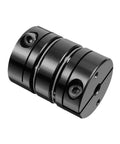 Clamp-tight motor shaft coupling, 6mm x 8mm bore, black metal with two screws