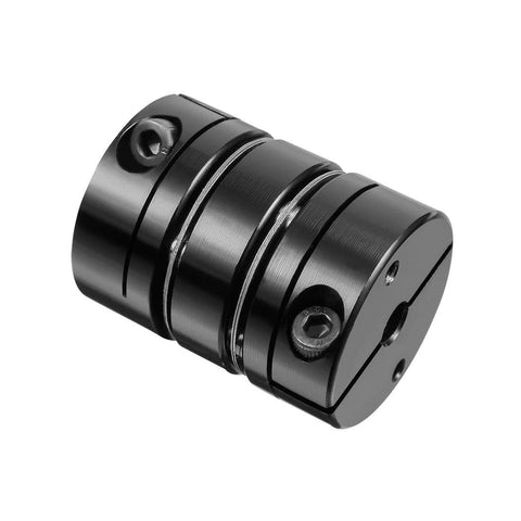 Clamp-tight motor shaft coupling, 6mm x 8mm bore, black metal with two screws