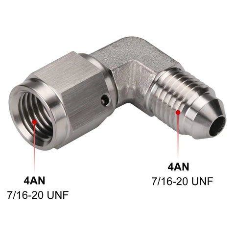 4AN Male To 4AN Female 90 Degree Swivel Stainless Steel Heavy Duty Brake Fitting Adapter Coupler for Brake Lines Clutch Lines Fuel Systems and Oil Pressure Applications, 304 stainless steel 7/16-20 UNF