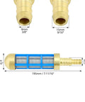 Pro Grade Heavy Duty Water Hose Filter with brass suction strainer, 400 stainless mesh, nylon frame, various dimensions shown