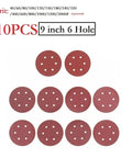 Heavy Duty 9 Inch Sandpaper With 6 Holes Premium Hook and Loop Discs For Electric Polisher Dust Extraction For Wood Metal And Furniture Refinishing High Grit Options From 40 To 2000 To Smooth Surfaces Fast, featuring 10 pieces.