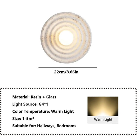MECOLA Round Resin Accent Wall Sconce Small Glass Globe Shade Wall Lamp showing concentric design, 22cm size, ideal for hallways.