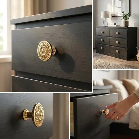 12 Pack Vintage Floral Drawer Knobs Set With Zinc Alloy Cabinet Pulls And Handles on black dresser