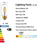 Old School Edison Style LED Filament Tubular Bulbs Pack Of 6, 4W Low Watt, 2700K Warm White E26 Dimmable details and specs