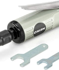 Workhorse 1/4 Inch Air Die Grinder Pushing 24000 Rpm Free Speed with wrenches, compact pneumatic rotary tool for tight spaces.