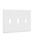 Triple Light Switch Wall Plate 3 Gang Gloss White Tough As Nails Polycarbonate Thermoplastic Unbreakable Build 4.50 Inch By 6.38 Inch Heat And Fade Resistant UL94 V2 Rated
