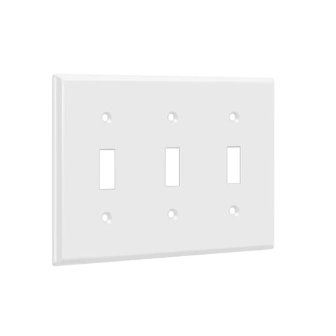 Triple Light Switch Wall Plate 3 Gang Gloss White Tough As Nails Polycarbonate Thermoplastic Unbreakable Build 4.50 Inch By 6.38 Inch Heat And Fade Resistant UL94 V2 Rated