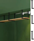 Built Tough Heavy Duty Ceiling Mount Shelf Brackets 30Cm X 30Cm Metal Floating Wall Supports mounted with wooden shelf.