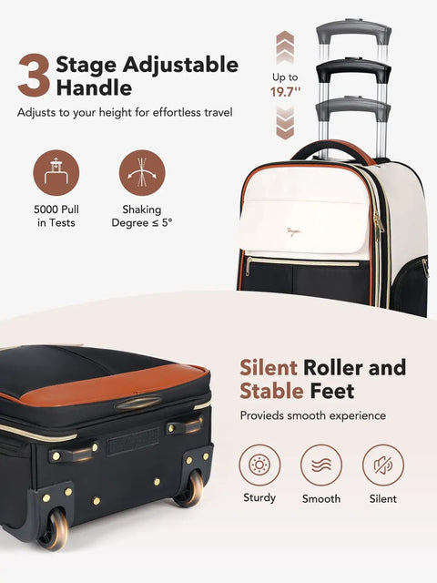 Roller Backpack For Women 2 In 1 Convertible Suitcase And Carry On Bag with adjustable handle and silent wheels