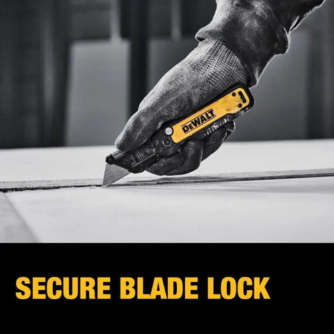 Push And Flip Folding Utility Knife With One-Handed Operation, Secure Blade Lock, cutting sheet material on jobsite