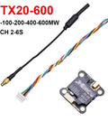 VTX20-600 5.8G 40CH FPV Transmitter, black antenna and multicolor wires, compact 20x20mm board for RC racing drones