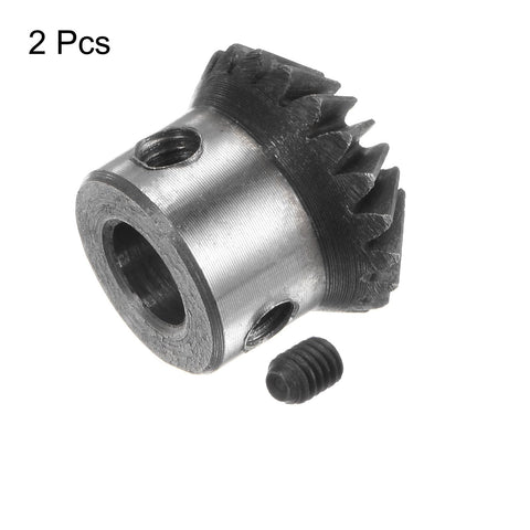 Two Piece Bevel Gear Set Beefy 45 Steel 1M 20 Teeth 8mm Shaft Hole 1 To 1 Tapered Bevel Pinion Gear displayed