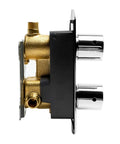 HomeStock Modern Single Panel Shower System with Hot Cold On Off Functions, Polished Finish valve with gold and chrome details side view.