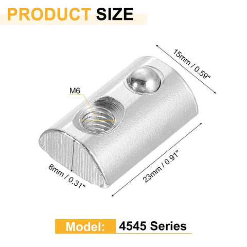 Diagram of M6 Roll In T Nut For Aluminum Extrusion 4545 Series With 10mm Groove Depth Spring Ball Lock Nut dimensions