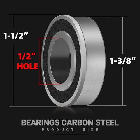 1/2 Inch Wheel Bearings 4 Pack Carbon Steel ID 1/2 Inch OD 1-3/8 Inch Replacement for Lawn Mower Wheelbarrow Carts and Hand Trucks