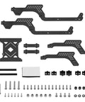 39g LCG Carbon Fiber Chassis Frame Kit With 6g Battery Tray for 1/18 TRX4M RC Crawler parts spread on white background