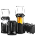 4 Pack Led Camping Lanterns And Collapsible Flameless Tea Lights, black, portable for Emergency Prep Supplies, showing different light modes.