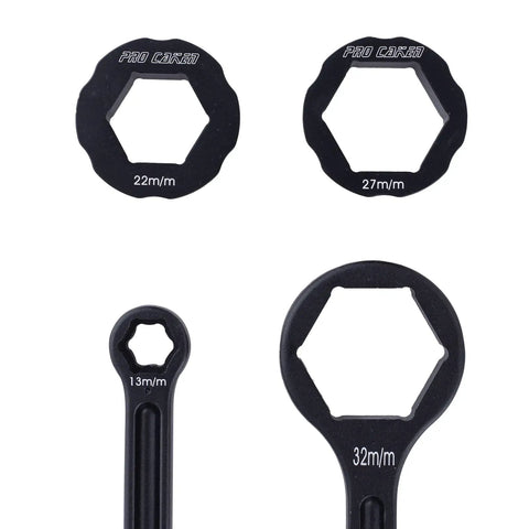 Heavy Duty All In One Motorcycle Tire Change Kit With 10 mm 13 mm 22 mm 27 mm And 32 mm Hex Wrench Heads, black metal wrenches