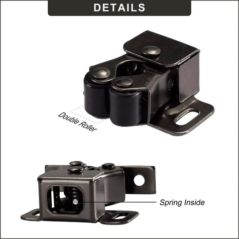 2 Pack Cabinet Latch Double Roller Catch Hardware For Cupboard And Closet Doors Black Nickel Finish With Nylon Rollers
