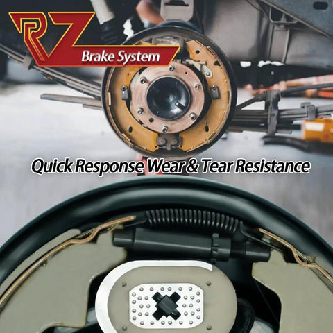 Electric Trailer Brake Assembly 10 Inch By 2-1/4 Inch For 2300-3500 Lb Axles, close-up of brake system installed on vehicle.