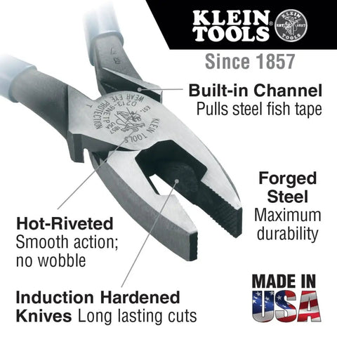 Close-up of pliers from 14 Piece Pro Tools Kit With Pouch And Belt For Journeyman Lineman Homeowner And Beginner To Pro
