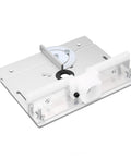 Slick Aluminum Router Flip Board With Heavy Duty Plastic Backer For No Sweat Bit Swaps On Table Saw Lift Plates And Awesome Woodworking Projects, top view with angle gauge.