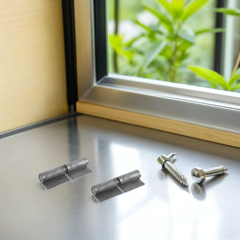 Heavy Duty Weldable Steel Lift Off Flag Hinge Set Built Tough For Doors Gates And Ramps 3 By 0.5 Inch 10 Pieces Industrial Grade Detachable Flag Hinges For Secure Easy Maintenance. Weldable steel lift-off flag hinges with screws on metal surface