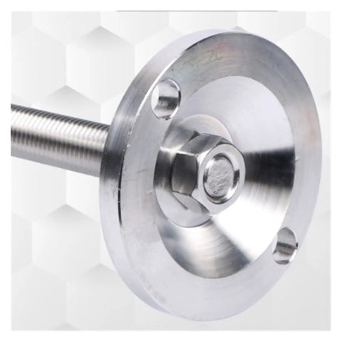 Close-up of a Tough As Nails Heavy Duty Adjustable Leveling Feet with stainless steel finish and M10 x 50 mm threads.