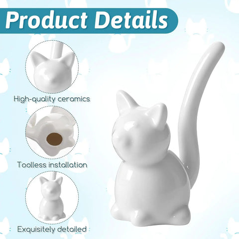 2 Piece Cat Design Toilet Bolt Covers In Crisp White Straight Up Premium Ceramic Screw Caps With Gotta Have Ease Of Installation Decorative Bathroom Replacement Hardware, detailed ceramic cat structure.