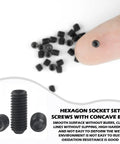 Heavy Duty Rock Solid Boss Grade Carbon Steel Hex Socket Head Screws 25 Piece Kit 3.0mm Metric Cheese Head Bolts with Black Oxide Finish on finger.
