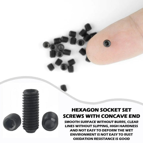 Heavy Duty Rock Solid Boss Grade Carbon Steel Hex Socket Head Screws 25 Piece Kit 3.0mm Metric Cheese Head Bolts with Black Oxide Finish on finger.