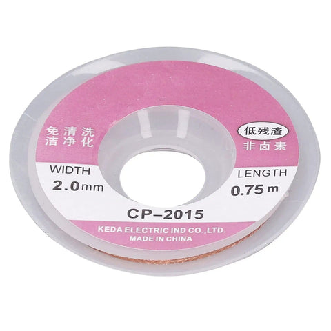 Desoldering Solder Wick Copper Braid For Tin Absorption And Removal On PCB Boards, 2mm width, 0.75m length spool