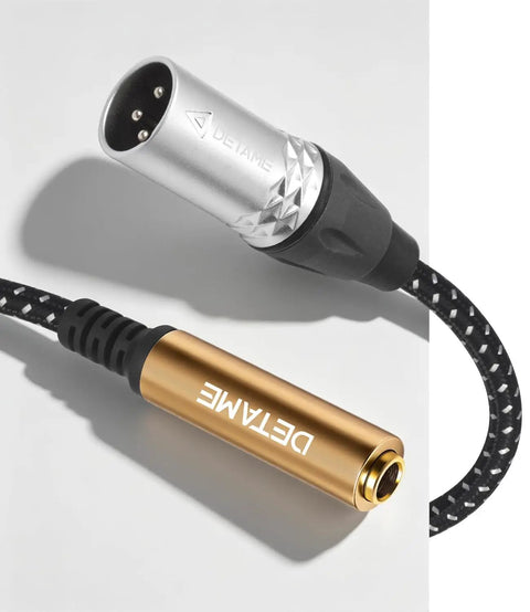 Grab This Hot 6.35mm TRS Female To XLR Male Balanced Audio Cable Pack For Your Studio Setup! Image showing a 1-foot cable with metallic connectors.