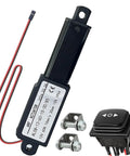 URANT Mini 12V linear actuator with mounting bracket, waterproof switch, and screws — front view