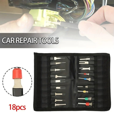 18 Piece Pro Terminal Removal Tool Kit With Ejector And Key Extractor, Car Unlock Kit, tools in black cloth bag