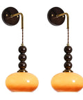 Flyrose Set of 2 Vintage Caramel Glass Wall Sconces Mid Century Modern Lamp with rounded shades and wood accents