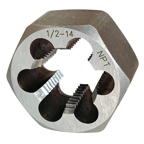 1/2-14 NPT hex die from Six-Piece Carbon Steel NPT Pipe Hex Die Set For Right-Hand Rethreading, Heavy-Duty Kit.