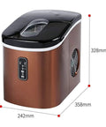 Heavy Hitter Countertop Ice Maker Churning Out Sixteen Kilos Daily With Nine Ice Cubes Ready In Just Thirteen Minutes Auto Self Cleaning Compact Design Includes Scoop And Basket side view with dimensions