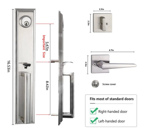 Front Door Handleset With Square Lever Handle Keyed Alike Cylinders Satin Nickel Finish Double Entry Lockset dimensions