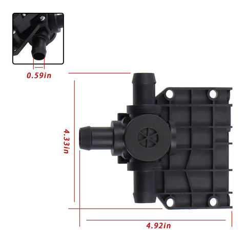 Heater Coolant Control Valve For Tesla Model S 2012 2021 Ev Bev Direct Bolt On Replacement, dimensions shown for installation.