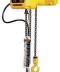 Top Shelf Single Phase Electric Chain Hoist With 3 Ton Capacity And 20 Foot Lift rugged yellow housing and hook mount design.