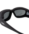 Padded Motorcycle Safety Glasses That Fit Over Prescription Glasses, Anti Fog Coating, Smoke Lens, side view of padded interior