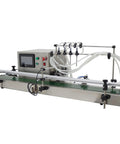 Automatic Liquid Filling Machine With Magnetic Pump And Four Eight Millimeter Nozzles Handles Five To One Thousand Milliliter Bottles On A Fifty Six Inch Conveyor Belt for precise filling.
