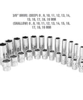 24 Piece Metric Socket Set With Deep And Shallow Sockets 8mm To 19mm Thin Wall Design for Tight Spaces