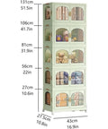 Real Heavy Duty 5 Tier Stackable Storage Cabinet Featuring Magnetic Closure And Rolling Base With Brakes, showcasing dimensions and design.