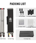 Pop Up Canopy With One Push Center Lock Technology 10x10 ft packing list including steel frame, cover bag, ropes, sandbags