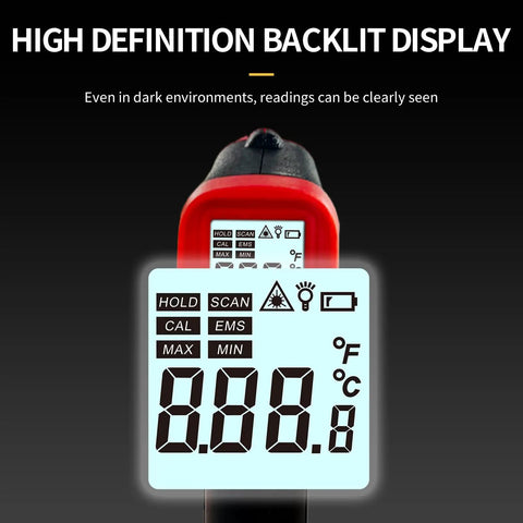 Handheld Infrared Temperature Gun For Cooking From Pizza To Grill And Oven, Fast Readout With Adjustable Emissivity 0.1 To 0.99, Fahrenheit Or Celsius, Max Min Memory, Auto Power, Great For Meat Food Griddle And Kitchen, backlit display