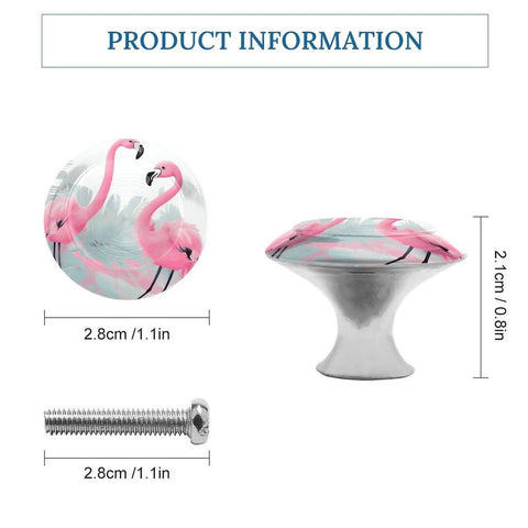 2 Pack Built Like A Tank Stainless Steel Round Cabinet Knobs And Drawer Pulls, 1.1 Inch Wide Handle Rust Resistant Hardware For Kitchen Cabinets Dresser Doors Closet Tough Metal Set with pink flamingo design.